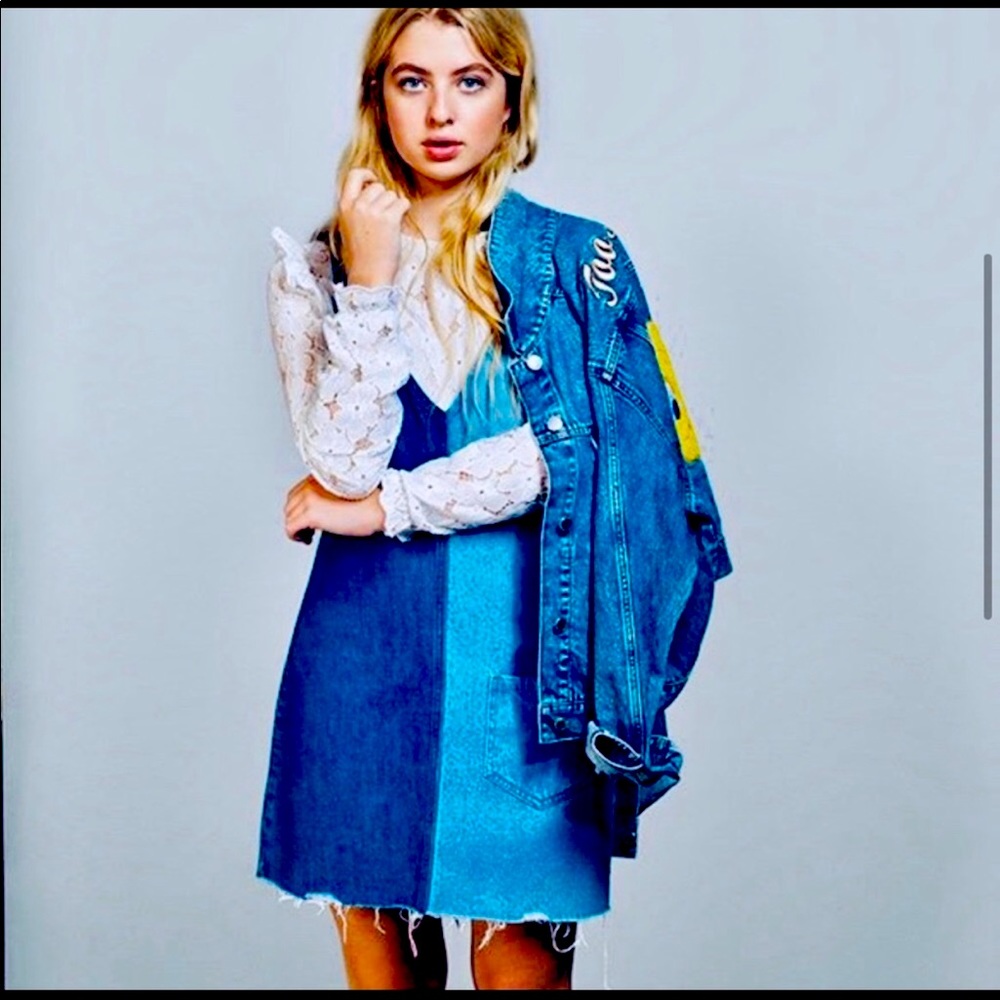 H&M Divided Two Tone Patchwork Denim Overall Dress